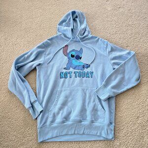 Disney Stitch Not Today Pullover Hoodie Light Blue Fleece Women's M Hooded
